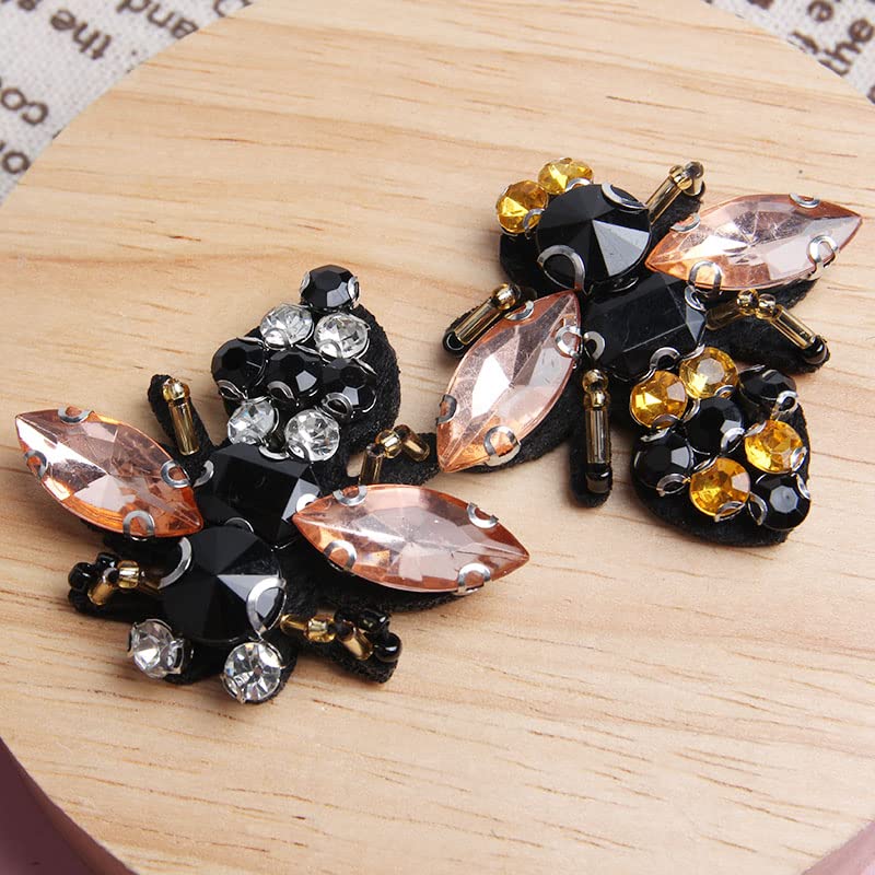 Wixine 4Pcs Bees Sequins Rhinestones Bead Brooch Patches Applique Vintage Embroidered Fabric Sew on Patch Clothing Decoration - Image 5